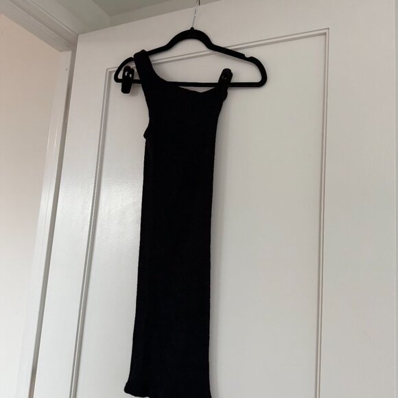 NWT Hunza G Nancy Bodycon Mini Dress One Shoulder Black Stretch Crinkled Fabric - Picture 9 of 9